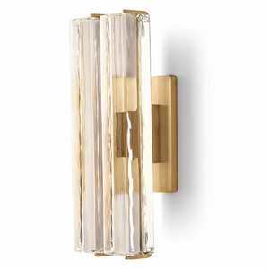 Audubonne Minimalist Crystal Column Sconce - Studio White Background Double Column Unlit Brushed Brass Angled | HoaiLamp