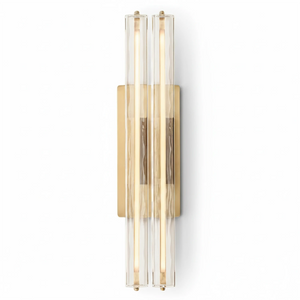 Audubonne Minimalist Crystal Column Sconce - Studio White Background Double Column Unlit Brushed Brass Side Profile | HoaiLamp