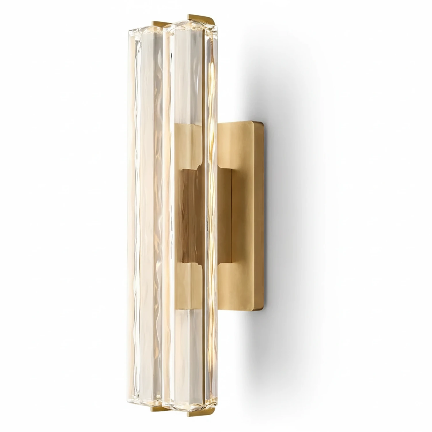 Audubonne Minimalist Crystal Column Sconce - Studio White Background Double Column Unlit Brushed Brass Side Profile | HoaiLamp
