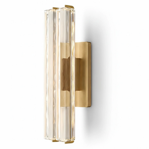 Audubonne Minimalist Crystal Column Sconce - Studio White Background Double Column Unlit Brushed Brass Side Profile | HoaiLamp