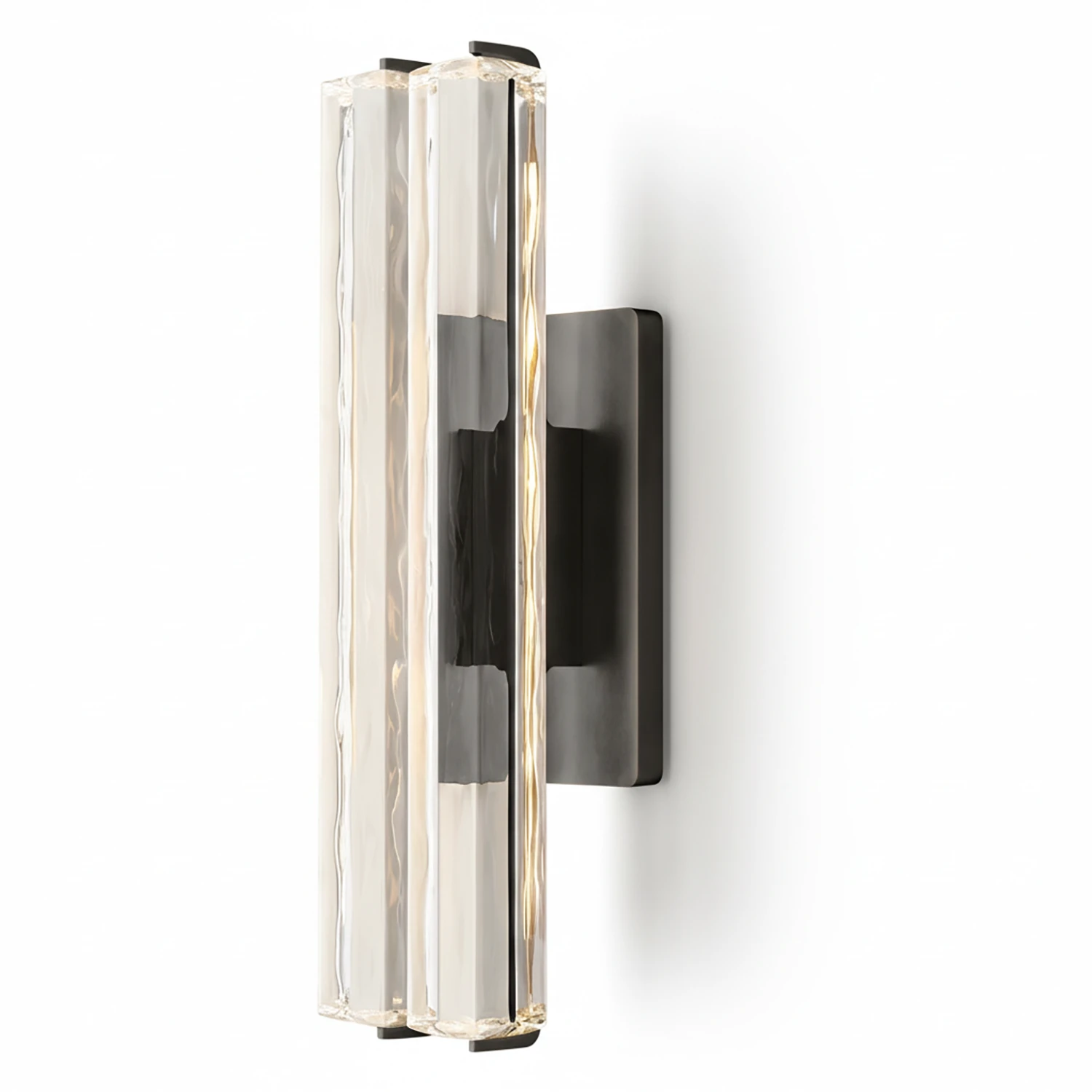 Audubonne Minimalist Crystal Column Sconce - Studio White Background Double Column Unlit Matte Black Angled | HoaiLamp