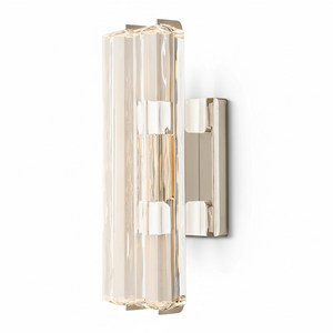 Audubonne Minimalist Crystal Column Sconce - Studio White Background Double Column Unlit Polished Chrome Angled | HoaiLamp