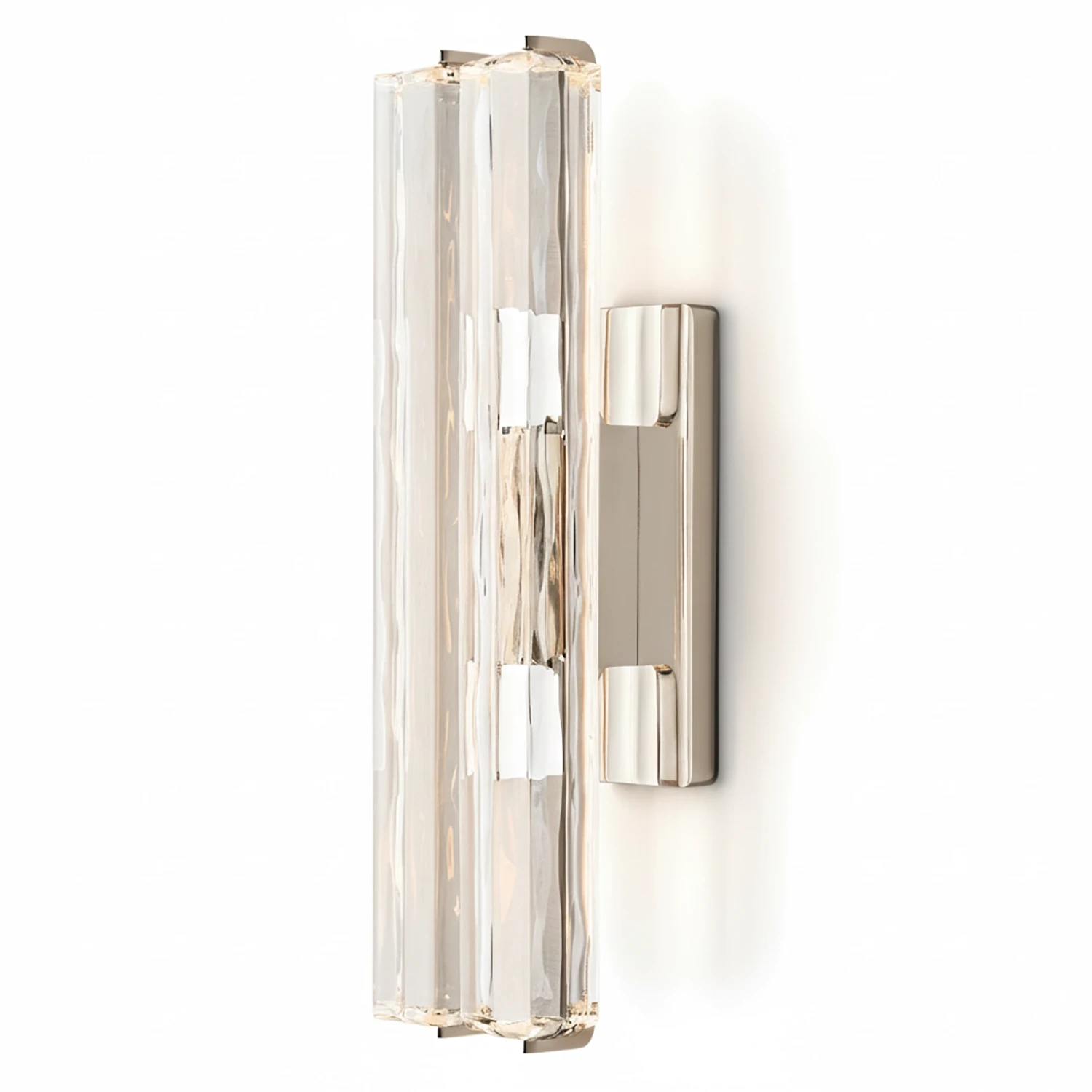 Audubonne Minimalist Crystal Column Sconce - Studio White Background Double Column Unlit Polished Chrome Side Profile | HoaiLamp