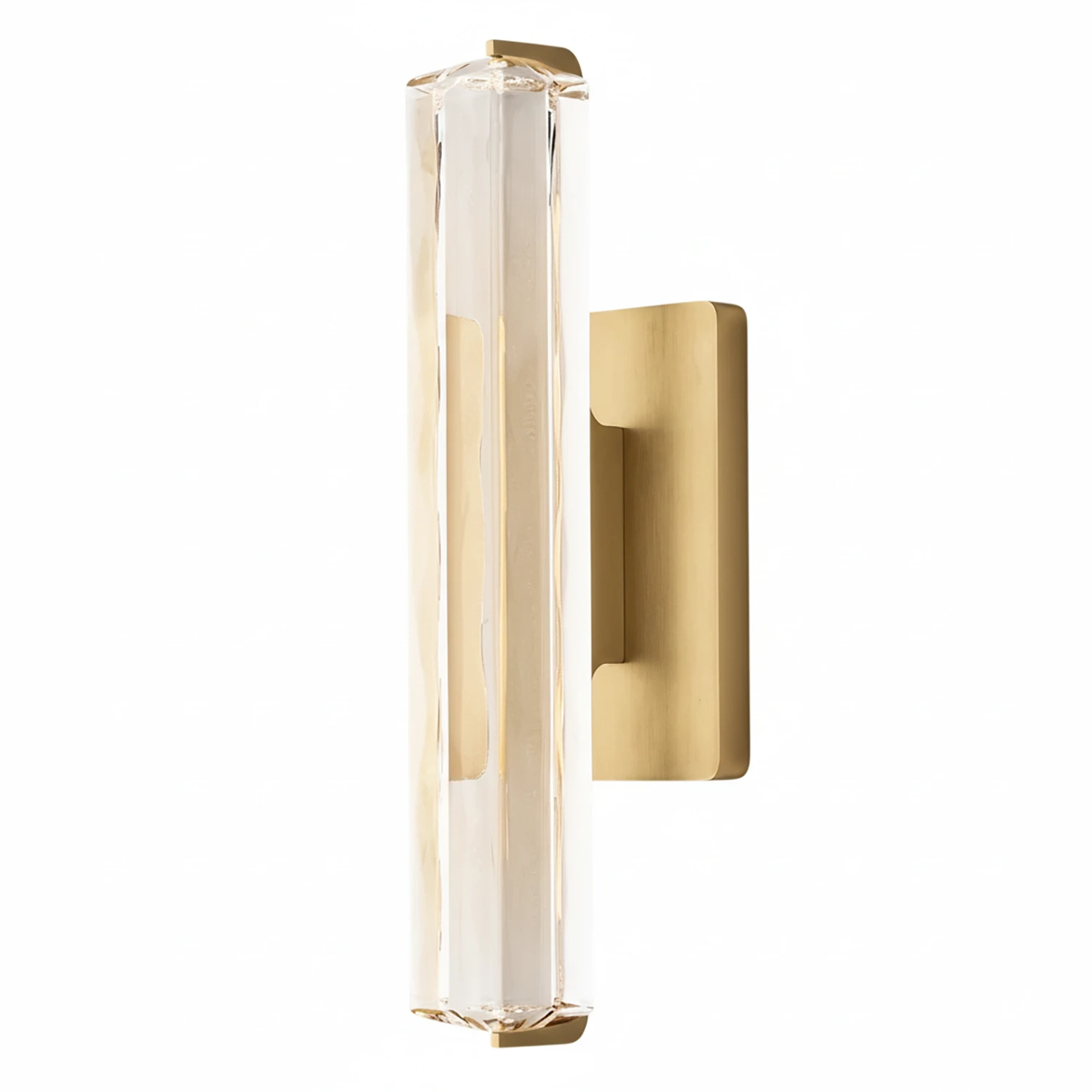 Audubonne Minimalist Crystal Column Sconce - Studio White Background Single Column Unlit Brushed Brass Angled | HoaiLamp