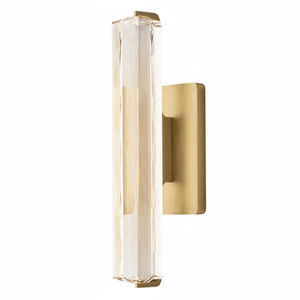 Audubonne Minimalist Crystal Column Sconce - Studio White Background Single Column Unlit Brushed Brass Angled | HoaiLamp