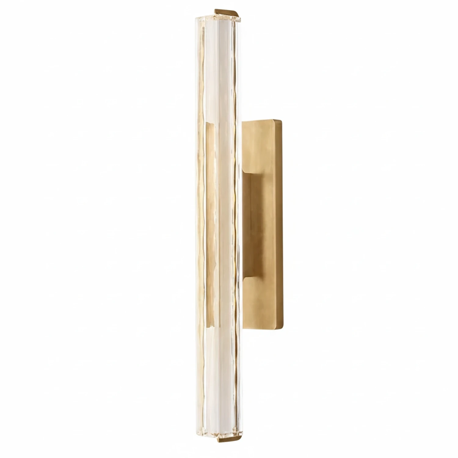 Audubonne Minimalist Crystal Column Sconce - Studio White Background Single Column Unlit Brushed Brass Side Profile | HoaiLamp