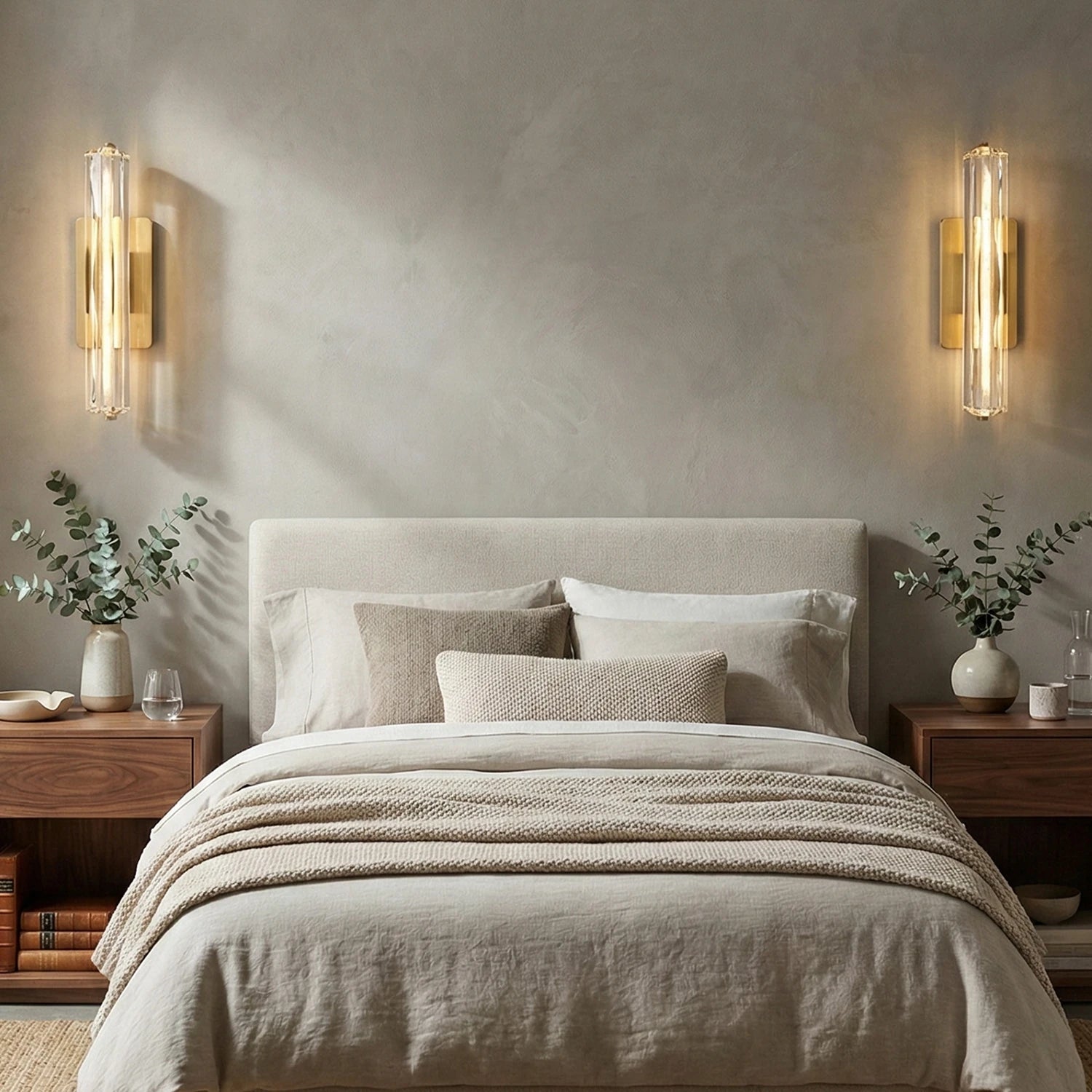 Audubonne Minimalist Crystal Column Sconce - Symmetrical Bedside Bright Modern Bedroom | HoaiLamp