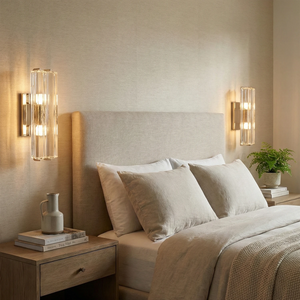Audubonne Minimalist Crystal Column Sconce - Transitional Bedroom White Headboard Nightstand Glow | HoaiLamp