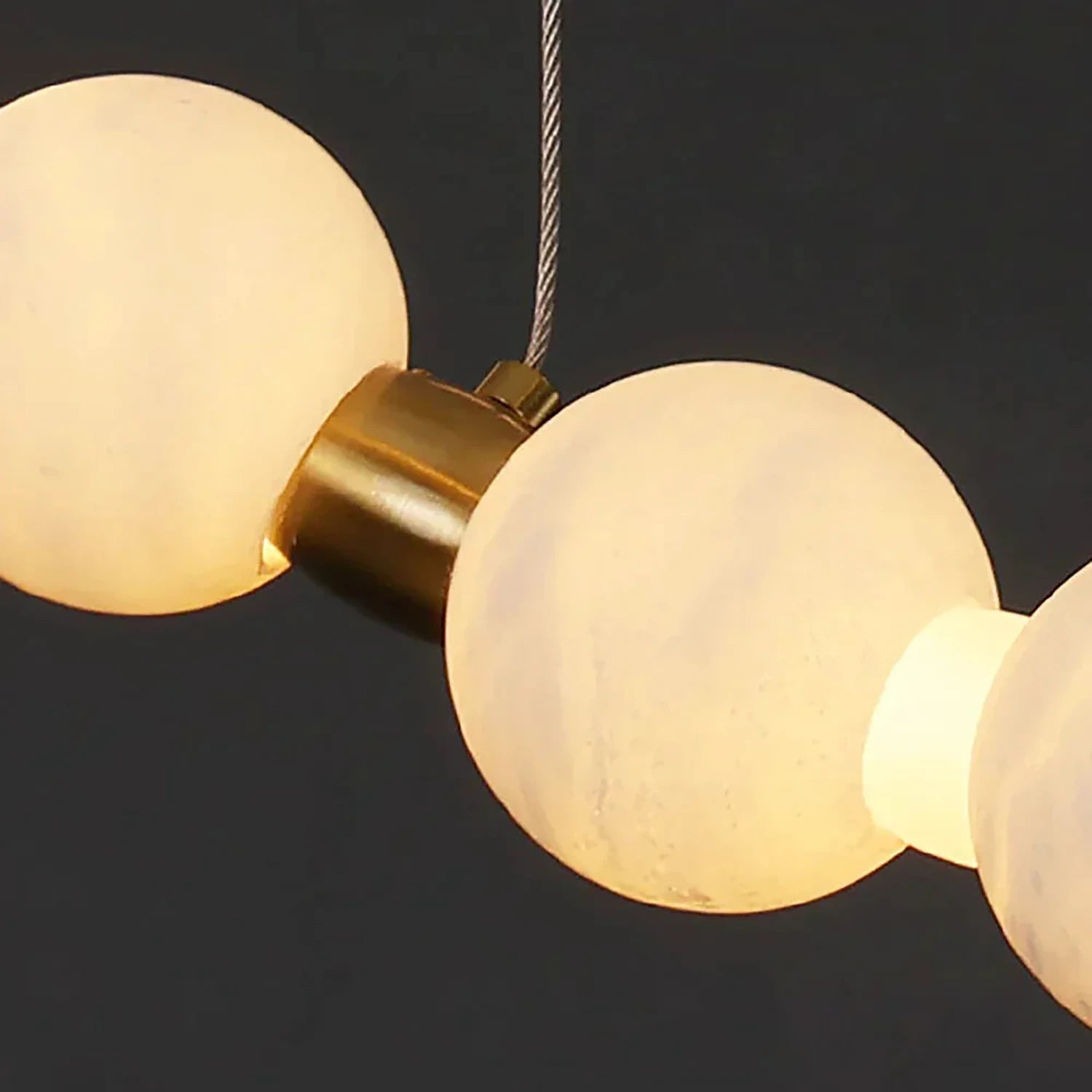 Aura Alabaster Orb Chandelier - Close Up Translucent Ball Brass Socket Craftsmanship | HoaiLamp