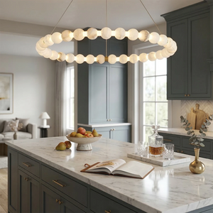 Aura Alabaster Orb Chandelier - Contemporary Kitchen Island Marble Countertop Light | HoaiLamp