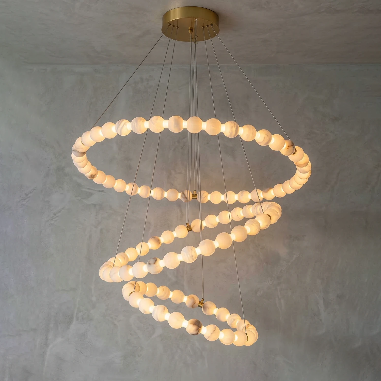Aura Alabaster Orb Chandelier - Gray Wall Studio 3 Ring Helical Spiral Silhouette | HoaiLamp