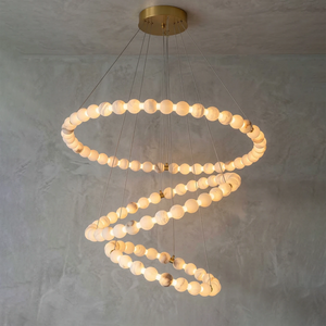 Aura Alabaster Orb Chandelier - Gray Wall Studio 3 Ring Helical Spiral Silhouette | HoaiLamp