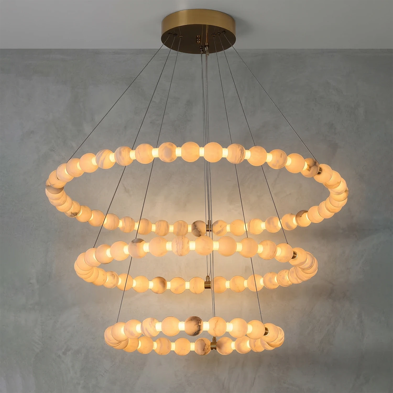 Aura Alabaster Orb Chandelier - Gray Wall Studio 3 Tier Tiered Cascade Structure | HoaiLamp