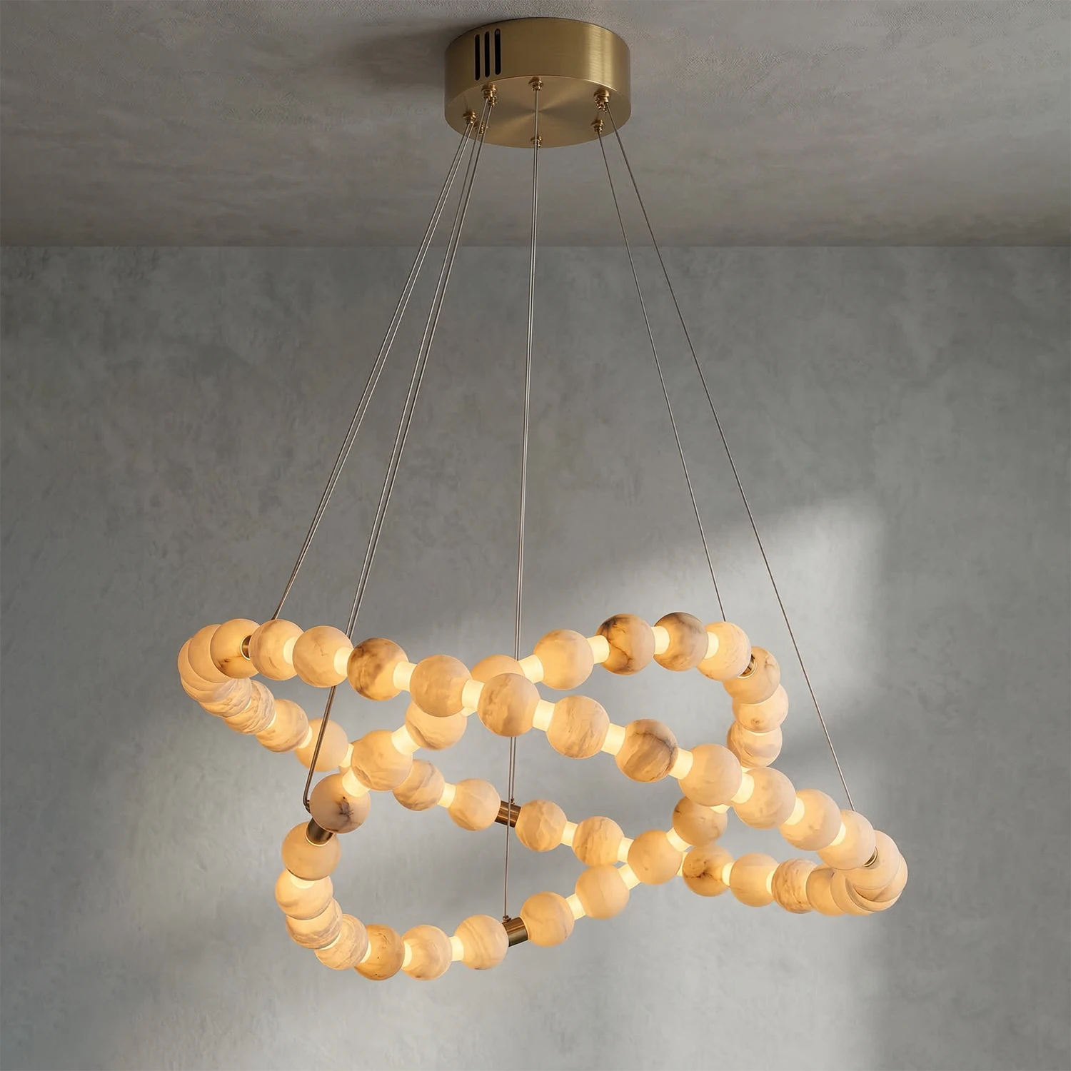 Aura Alabaster Orb Chandelier - Gray Wall Studio Double Intertwined Rings Radiance | HoaiLamp