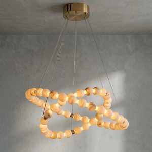 Aura Alabaster Orb Chandelier - Gray Wall Studio Double Intertwined Rings Radiance | HoaiLamp