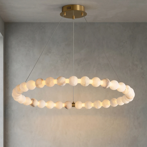 Aura Alabaster Orb Chandelier - Gray Wall Studio Medium Single Ring Glow | HoaiLamp