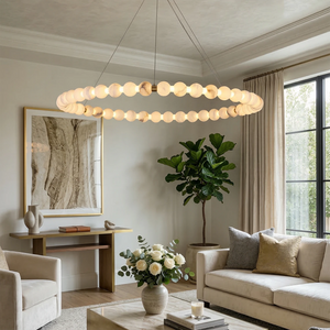 Aura Alabaster Orb Chandelier - Luxury Living Room Lounge Area Aesthetic Pendant | HoaiLamp