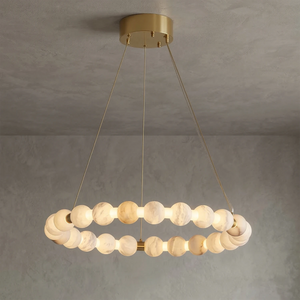 Aura Alabaster Orb Chandelier - Minimalist Studio Gray Wall Single Ring Glow | HoaiLamp