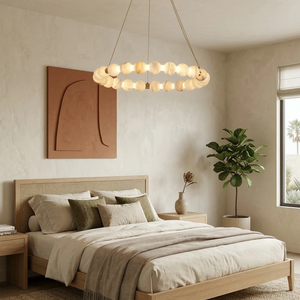 Aura Alabaster Orb Chandelier - Wabi-Sabi Bedroom Rattan Headboard Cozy Light | HoaiLamp
