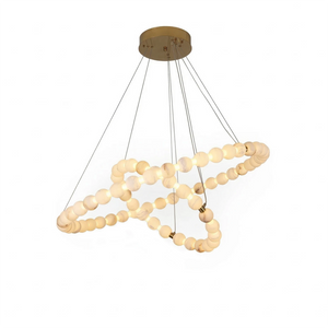 Aura Alabaster Orb Chandelier - White Background 2 Ring Geometric Sculptural Light | HoaiLamp
