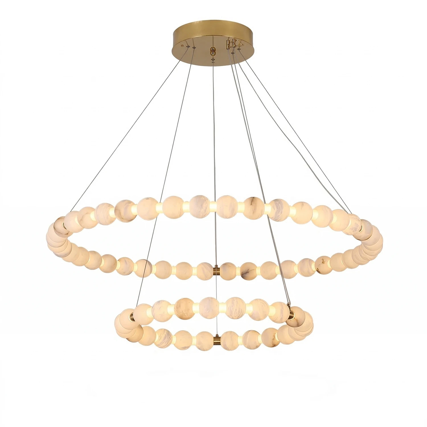 Aura Alabaster Orb Chandelier - White Background 2 Tier Layered Concentric Circles | HoaiLamp