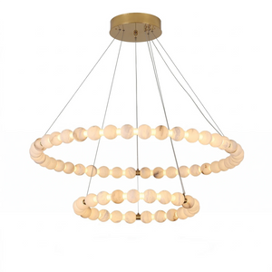 Aura Alabaster Orb Chandelier - White Background 2 Tier Layered Concentric Circles | HoaiLamp