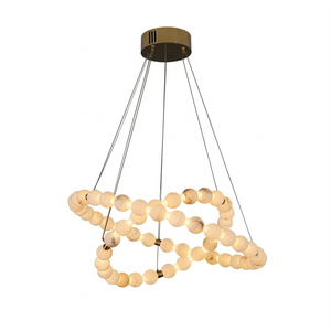 Aura Alabaster Orb Chandelier - White Background Double Intertwined Rings Profile | HoaiLamp