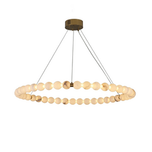 Aura Alabaster Orb Chandelier - White Background Large Single Ring Statement Piece | HoaiLamp