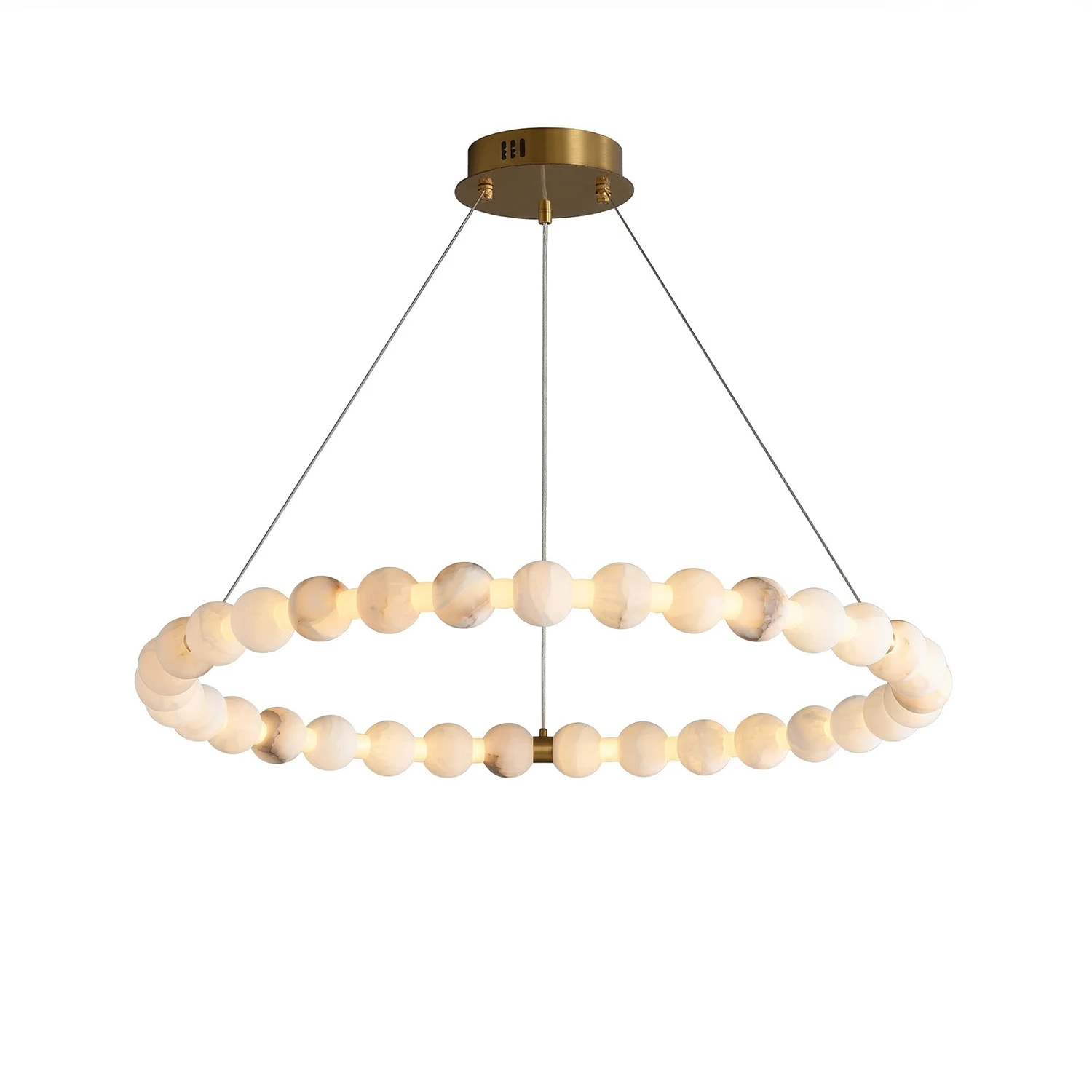 Aura Alabaster Orb Chandelier - White Background Medium Single Ring Fixture | HoaiLamp