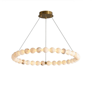 Aura Alabaster Orb Chandelier - White Background Medium Single Ring Fixture | HoaiLamp