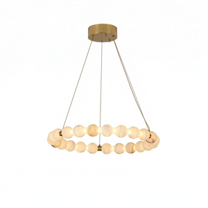 Aura Alabaster Orb Chandelier - White Background Small Single Ring Pendant | HoaiLamp