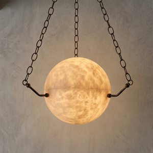 Aurelia Alabaster Sphere Suspension Pendant - Gray Wall Studio Black Finish Atmospheric Mood Light | HoaiLamp