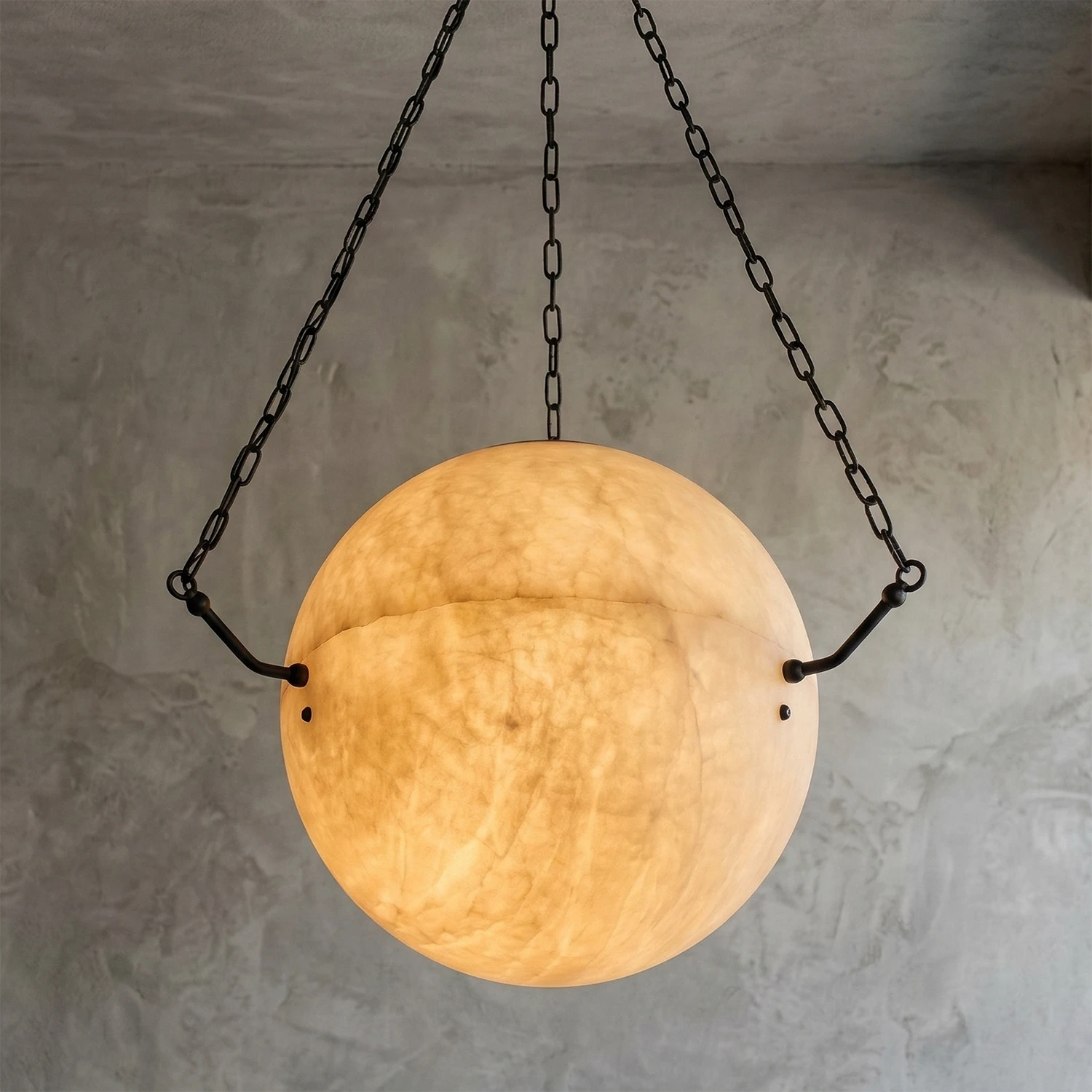 Aurelia Alabaster Sphere Suspension Pendant - Gray Wall Studio Black Chain Translucent Natural Veins | HoaiLamp