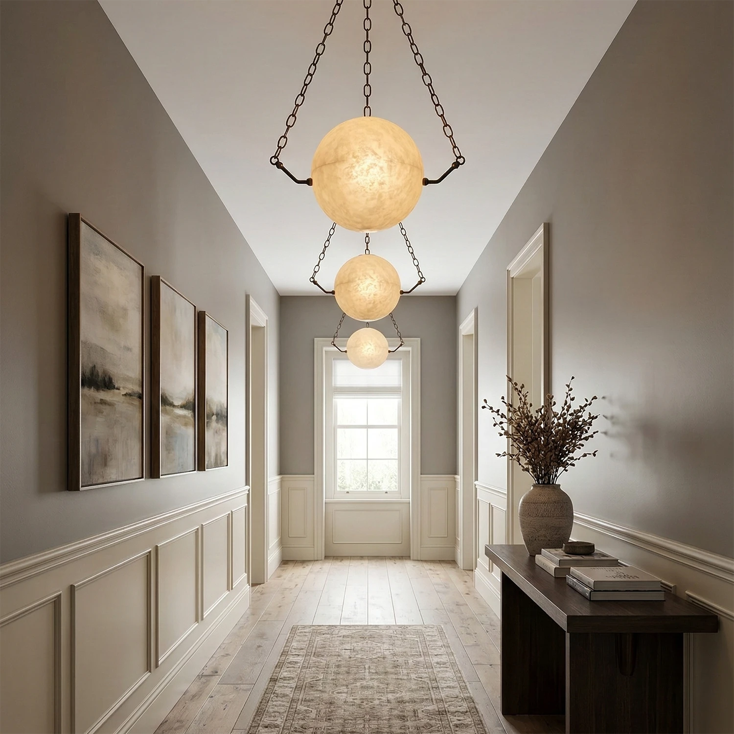 Aurelia Alabaster Sphere Suspension Pendant - Luxury Hallway Corridor Rhythmic Multi Ceiling Set | HoaiLamp