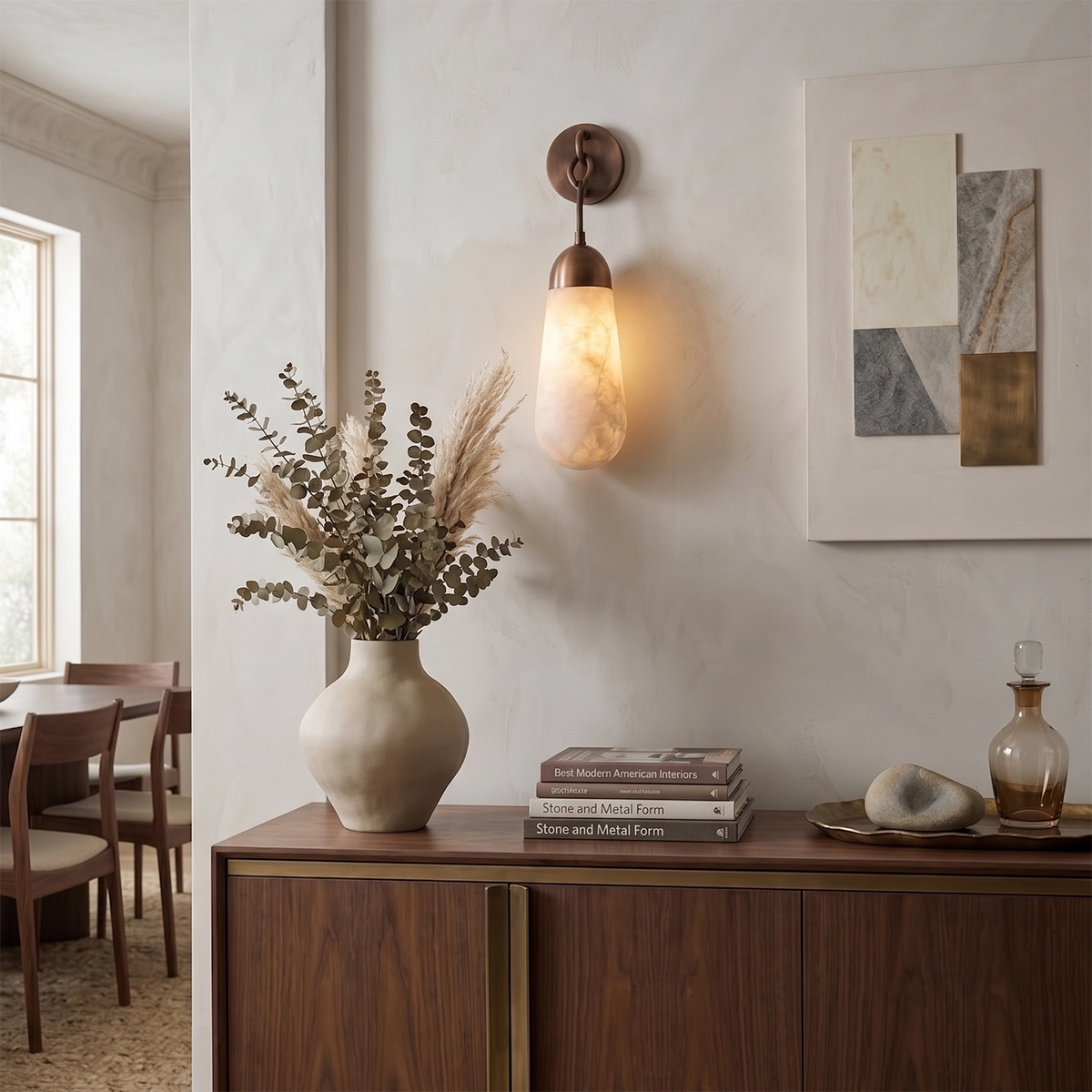 Aurelia Natural Alabaster Teardrop Wall Sconce - view 2 | Hoailamp
