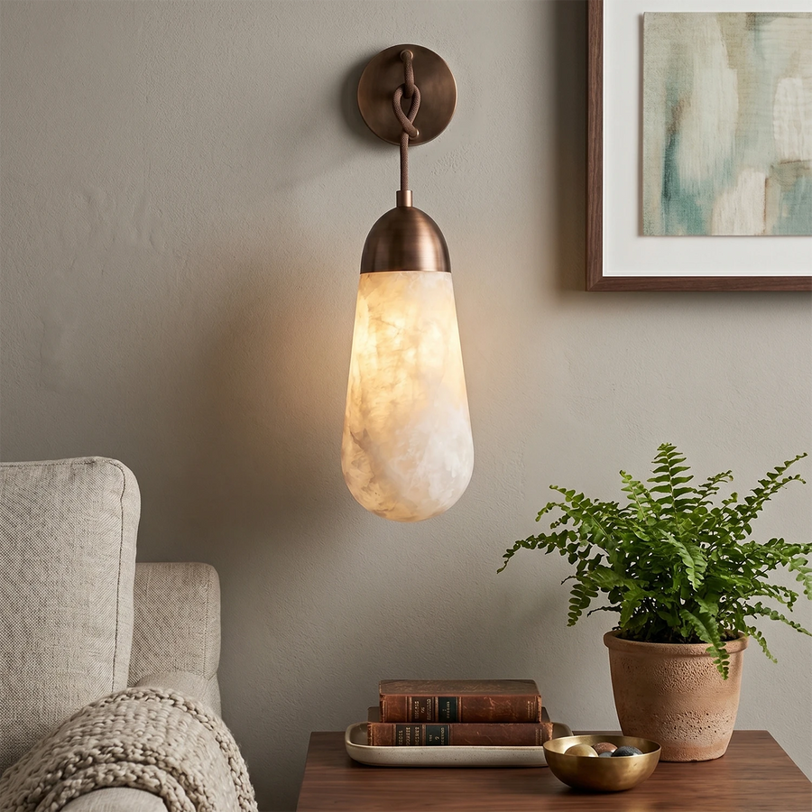 Aurelia Natural Alabaster Teardrop Wall Sconce - Living Room Reading Nook
