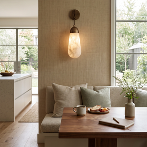 Aurelia Natural Alabaster Teardrop Wall Sconce - view 3 | Hoailamp