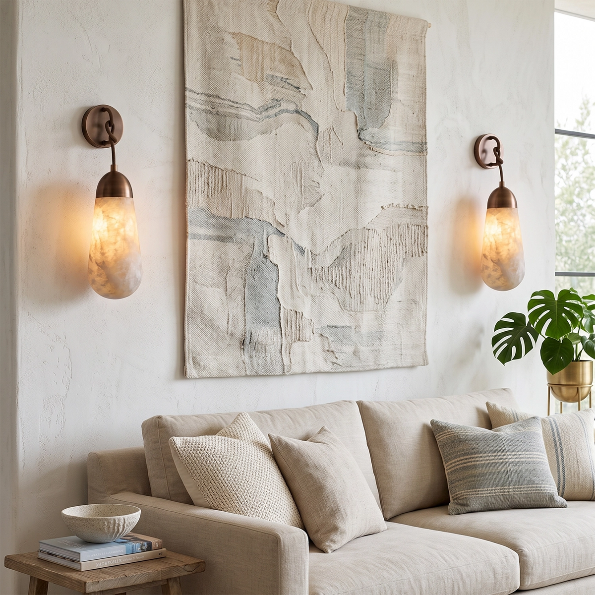 Aurelia Natural Alabaster Teardrop Wall Sconce - view 5 | Hoailamp
