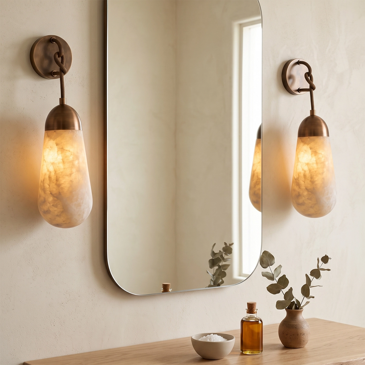 Aurelia Natural Alabaster Teardrop Wall Sconce - view 6 | Hoailamp