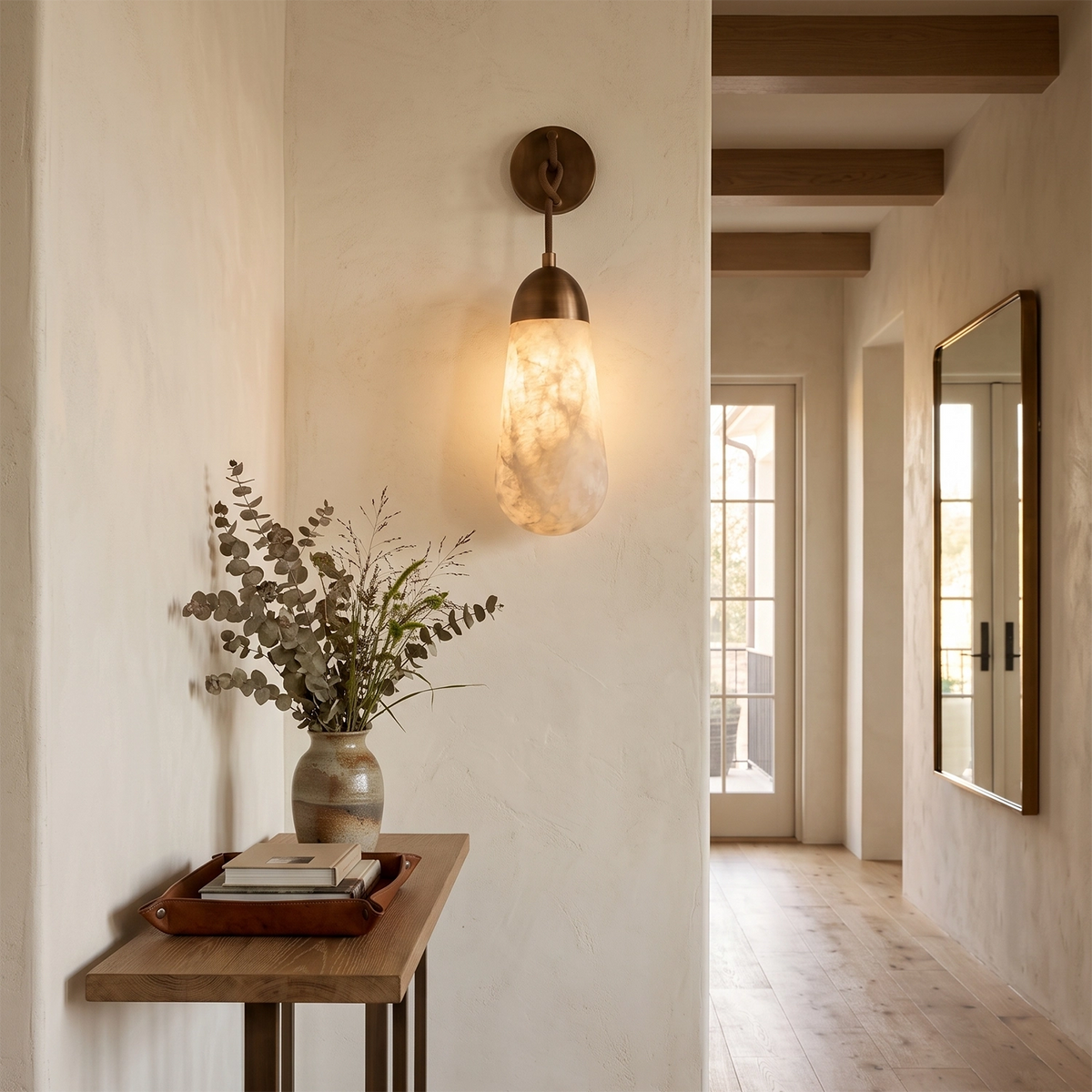 Aurelia Natural Alabaster Teardrop Wall Sconce | Hoailamp