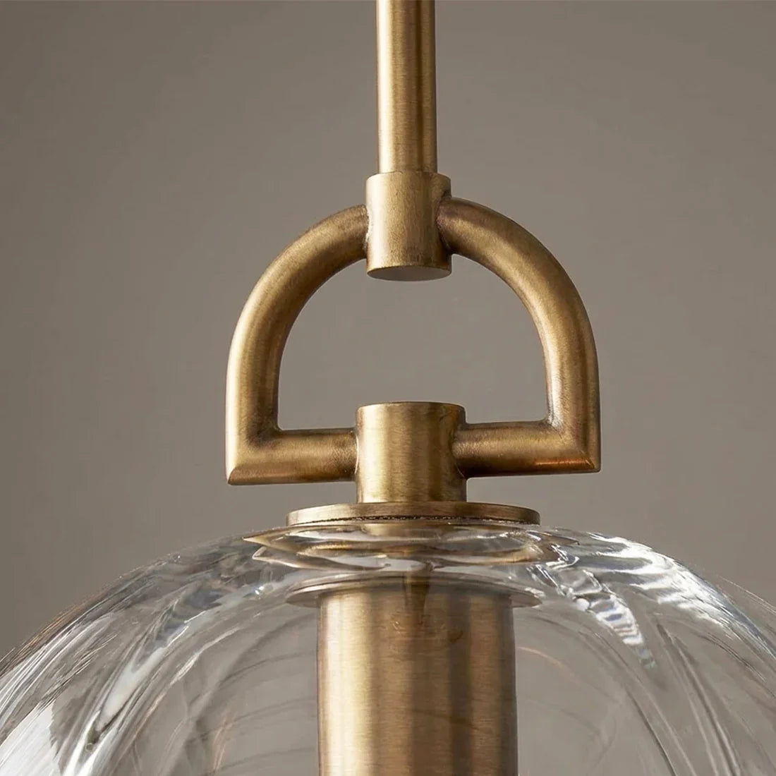 Auric Round Pendant Light by Hoailamp - Macro D-ring brushed brass hardware detail