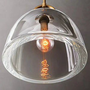 Auric Round Pendant Light by Hoailamp - Clear ribbed glass shade and Edison bulb bottom view