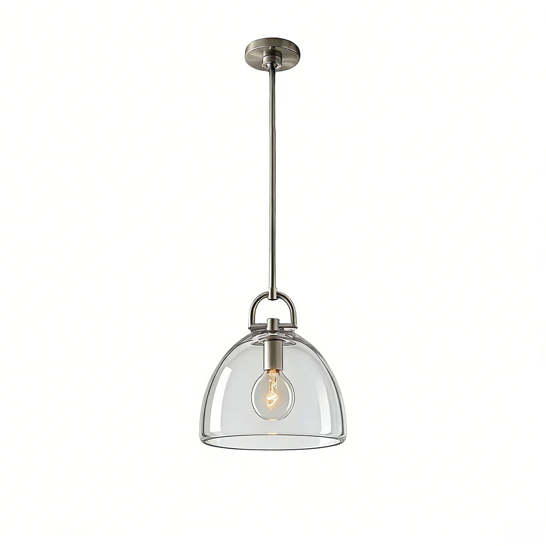 Auric Round Pendant Light by Hoailamp - Antique bronze downrod front studio view