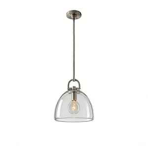 Auric Round Pendant Light by Hoailamp - Antique bronze downrod front studio view