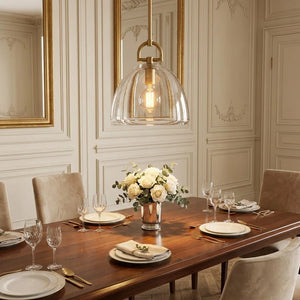 Auric Round Pendant Light by Hoailamp - Classic French dining room with long wooden table