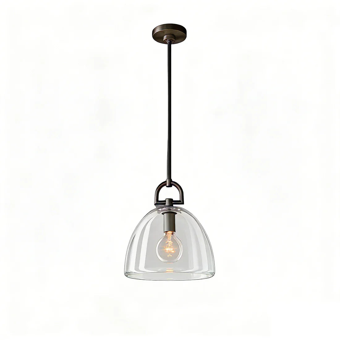 Auric Round Pendant Light by Hoailamp - Matte black downrod front studio view