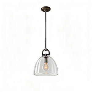 Auric Round Pendant Light by Hoailamp - Matte black downrod front studio view