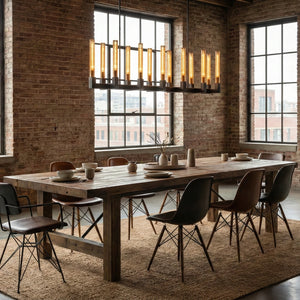 Aurora Crystal Candlestick Linear Glass Tube Chandelier - Industrial Loft Brick Wall Dining Room Long Wooden Table | HoaiLamp