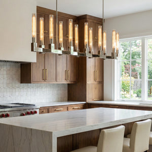 Aurora Crystal Candlestick Linear Glass Tube Chandelier - Modern Kitchen Waterfall Marble Island Linear Pendant | HoaiLamp