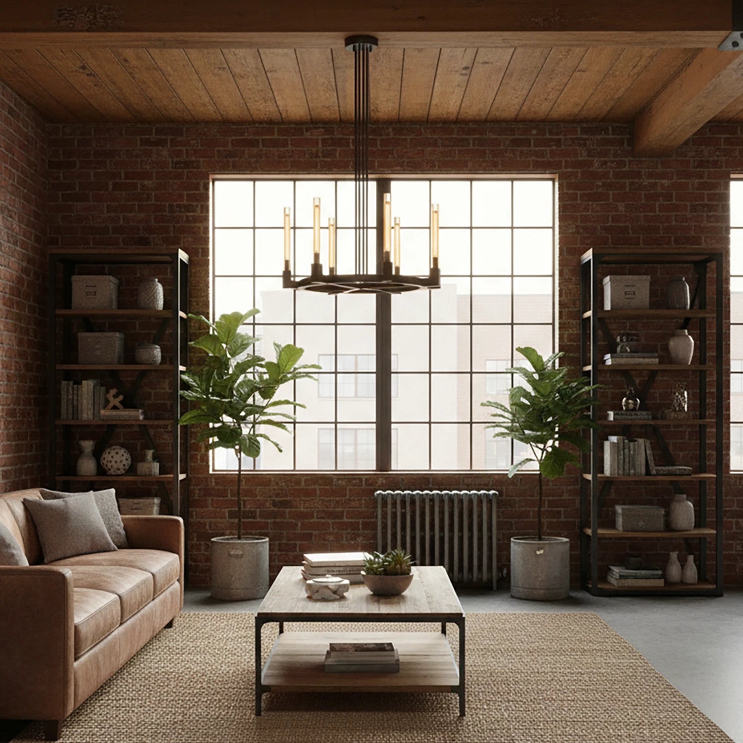 Aurora Crystal Candlestick Linear Glass Tube Chandelier - Industrial Loft Living Room Brick Wall Leather Sofa | HoaiLamp